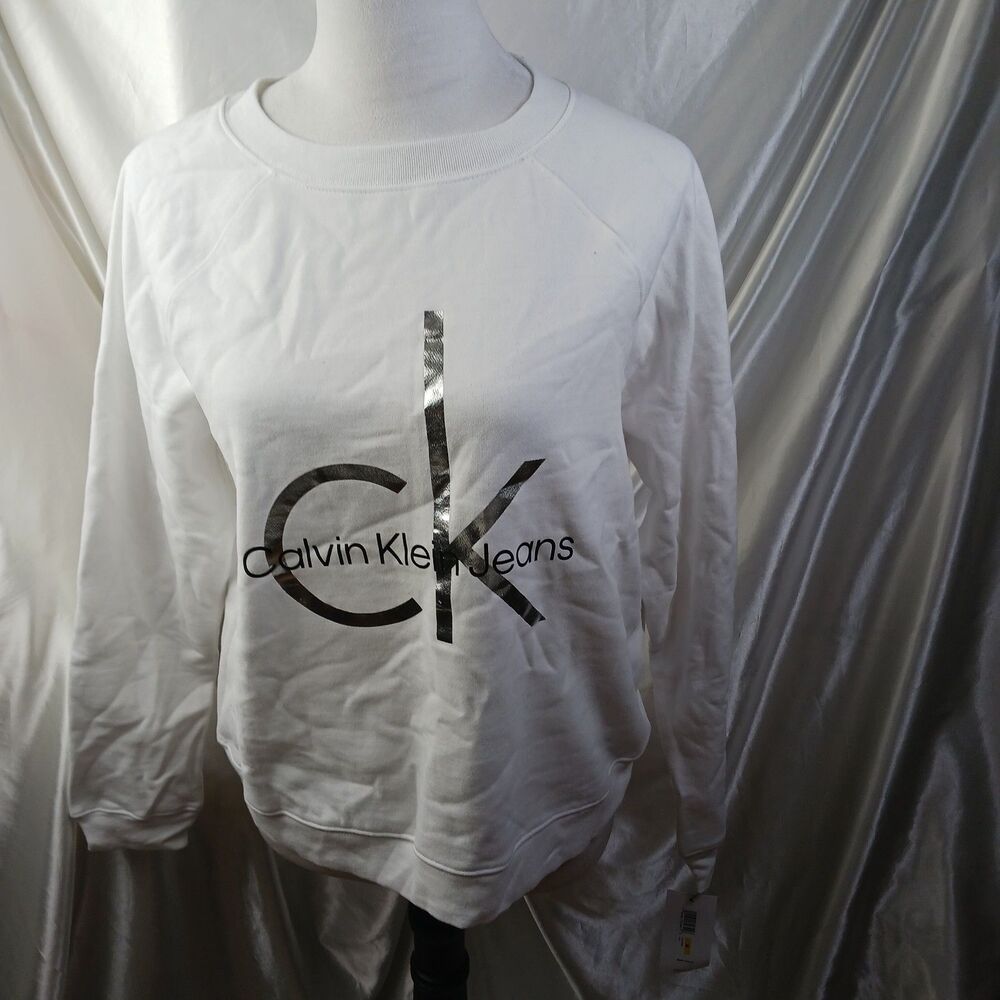 CALVIN KLEIN JEANS LOGO WHITE PULLOVER SWEATSHIRT SIZE M
